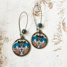 Load image into Gallery viewer, Hoop Earrings with ceramic bead - Kalamkari Peacock, Andhra Pradesh