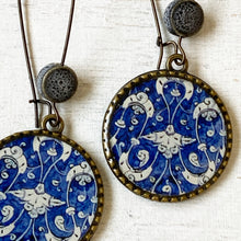 Load image into Gallery viewer, Hoop Earrings with ceramic bead - Mughal Ceramic Platter, Blue