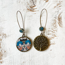 Load image into Gallery viewer, Hoop Earrings with ceramic bead - Kalamkari Peacock, Andhra Pradesh
