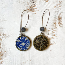 Load image into Gallery viewer, Hoop Earrings with ceramic bead - Mughal Ceramic Platter, Blue