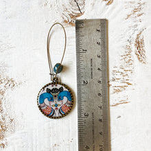 Load image into Gallery viewer, Hoop Earrings with ceramic bead - Kalamkari Peacock, Andhra Pradesh