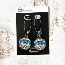 Load image into Gallery viewer, Hoop Earrings with ceramic bead - Kalamkari Peacock, Andhra Pradesh