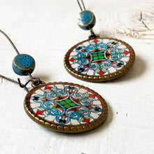 Load image into Gallery viewer, Hoop Earrings with ceramic bead - CSMT - Mumbai, Stained Glass