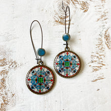Load image into Gallery viewer, Hoop Earrings with ceramic bead - CSMT - Mumbai, Stained Glass