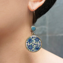 Load image into Gallery viewer, Hoop Earrings with ceramic bead - Kashida - Kashmir, Hand Embroidery