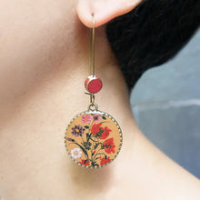 Load image into Gallery viewer, Hoop Earrings with ceramic bead - Mughal Flowers
