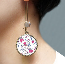Load image into Gallery viewer, Hoop Earrings with ceramic bead - Pink Chintz