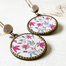 Load image into Gallery viewer, Hoop Earrings with ceramic bead - Pink Chintz