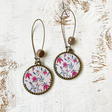 Load image into Gallery viewer, Hoop Earrings with ceramic bead - Pink Chintz