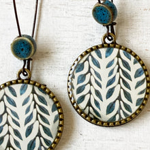Load image into Gallery viewer, Hoop Earrings with ceramic bead - Blue Vines - Batik On Silk