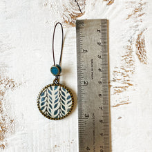 Load image into Gallery viewer, Hoop Earrings with ceramic bead - Blue Vines - Batik On Silk