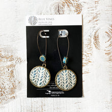 Load image into Gallery viewer, Hoop Earrings with ceramic bead - Blue Vines - Batik On Silk