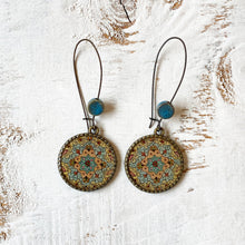 Load image into Gallery viewer, Hoop Earrings with ceramic bead - Kashmiri Papier Mache - Blue Centre