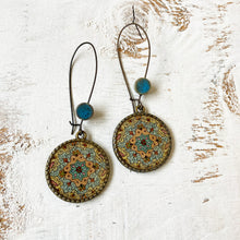Load image into Gallery viewer, Hoop Earrings with ceramic bead - Kashmiri Papier Mache - Blue Centre