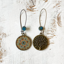 Load image into Gallery viewer, Hoop Earrings with ceramic bead - Kashmiri Papier Mache - Blue Centre