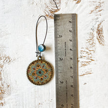 Load image into Gallery viewer, Hoop Earrings with ceramic bead - Kashmiri Papier Mache - Blue Centre