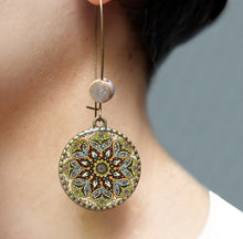 Load image into Gallery viewer, Hoop Earrings with ceramic bead - Kashmiri- Papier Mâché