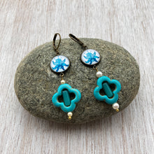 Load image into Gallery viewer, Hanging Earrings with Flowery Beads - Miniature Painting Foliage, Detail