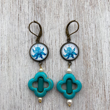 Load image into Gallery viewer, Hanging Earrings with Flowery Beads - Miniature Painting Foliage, Detail