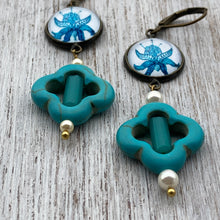 Load image into Gallery viewer, Hanging Earrings with Flowery Beads - Miniature Painting Foliage, Detail