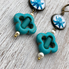 Load image into Gallery viewer, Hanging Earrings with Flowery Beads - Miniature Painting Foliage, Detail