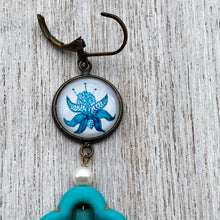 Load image into Gallery viewer, Hanging Earrings with Flowery Beads - Miniature Painting Foliage, Detail