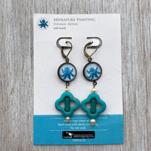 Load image into Gallery viewer, Hanging Earrings with Flowery Beads - Miniature Painting Foliage, Detail