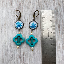Load image into Gallery viewer, Hanging Earrings with Flowery Beads - Miniature Painting Foliage, Detail