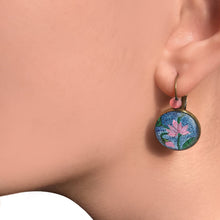 Load image into Gallery viewer, 18 mm Round Lever Back With Beads - Mughal Motifs - Pink Lotus