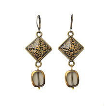 Load image into Gallery viewer, Hanging Earrings with Bead - Gold Leaf, Painted Medallion Kashmir