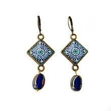 Load image into Gallery viewer, Hanging Earrings with Bead - Mosaic Islamic Pattern Blue