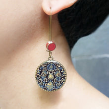 Load image into Gallery viewer, Hoop Earrings with ceramic bead - Ajrakh, Block Print, Rajasthan