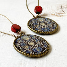 Load image into Gallery viewer, Hoop Earrings with ceramic bead - Ajrakh, Block Print, Rajasthan