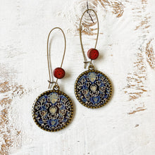 Load image into Gallery viewer, Hoop Earrings with ceramic bead - Ajrakh, Block Print, Rajasthan
