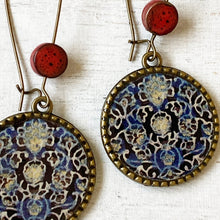 Load image into Gallery viewer, Hoop Earrings with ceramic bead - Ajrakh, Block Print, Rajasthan