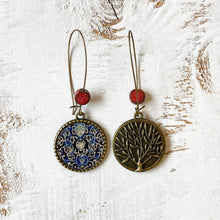 Load image into Gallery viewer, Hoop Earrings with ceramic bead - Ajrakh, Block Print, Rajasthan