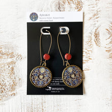 Load image into Gallery viewer, Hoop Earrings with ceramic bead - Ajrakh, Block Print, Rajasthan