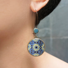Load image into Gallery viewer, Hoop Earrings with ceramic bead - Ajrakh, Block Print