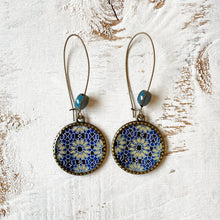 Load image into Gallery viewer, Hoop Earrings with ceramic bead - Ajrakh, Block Print