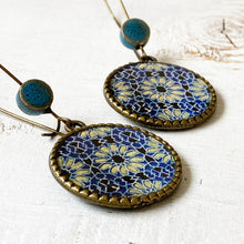Load image into Gallery viewer, Hoop Earrings with ceramic bead - Ajrakh, Block Print