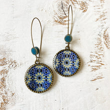 Load image into Gallery viewer, Hoop Earrings with ceramic bead - Ajrakh, Block Print