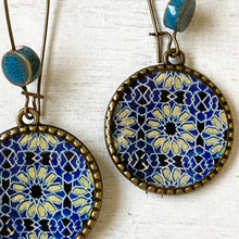 Load image into Gallery viewer, Hoop Earrings with ceramic bead - Ajrakh, Block Print