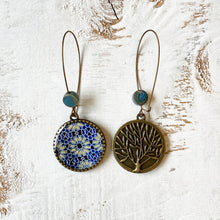 Load image into Gallery viewer, Hoop Earrings with ceramic bead - Ajrakh, Block Print