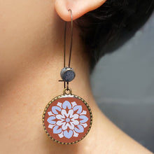 Load image into Gallery viewer, Hoop Earrings with ceramic bead - City Palace - Jaipur Painted medallion