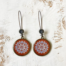 Load image into Gallery viewer, Hoop Earrings with ceramic bead - City Palace - Jaipur Painted medallion