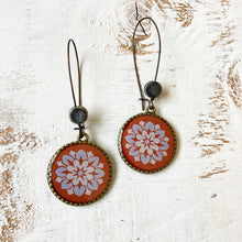 Load image into Gallery viewer, Hoop Earrings with ceramic bead - City Palace - Jaipur Painted medallion