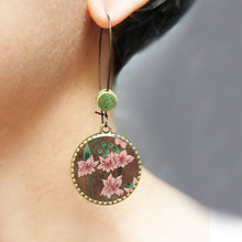 Load image into Gallery viewer, Hoop Earrings with ceramic bead - Flowers, Rajasthani Miniature