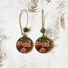 Load image into Gallery viewer, Hoop Earrings with ceramic bead - Flowers, Rajasthani Miniature