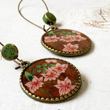 Load image into Gallery viewer, Hoop Earrings with ceramic bead - Flowers, Rajasthani Miniature