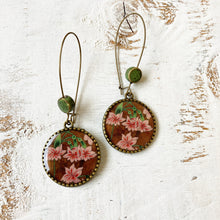 Load image into Gallery viewer, Hoop Earrings with ceramic bead - Flowers, Rajasthani Miniature